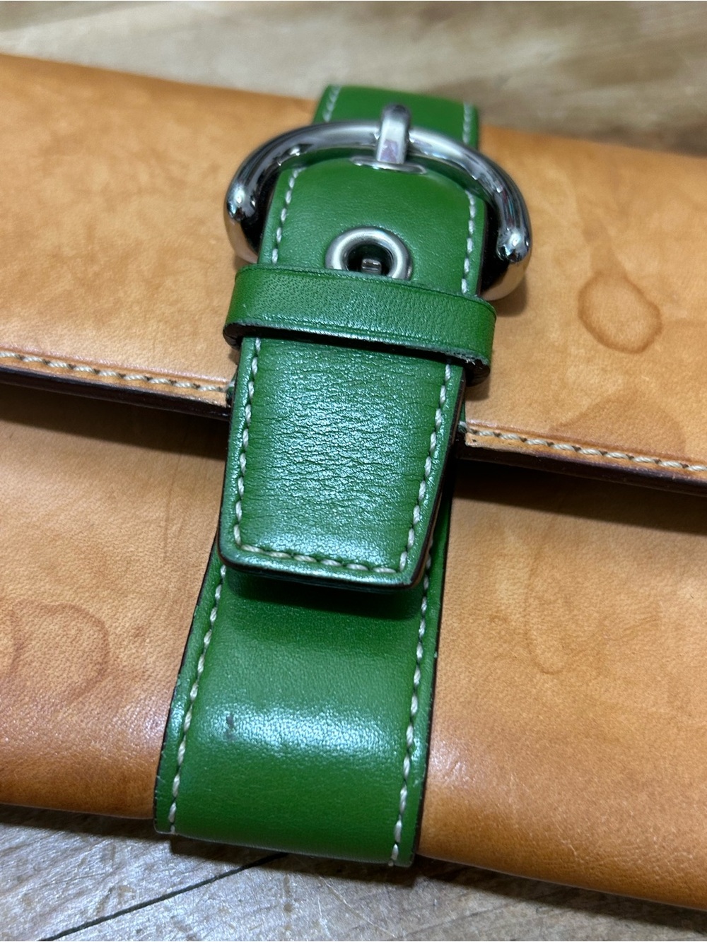 Coach Green & Natural Leather Wristlet - Picture 5 of 9